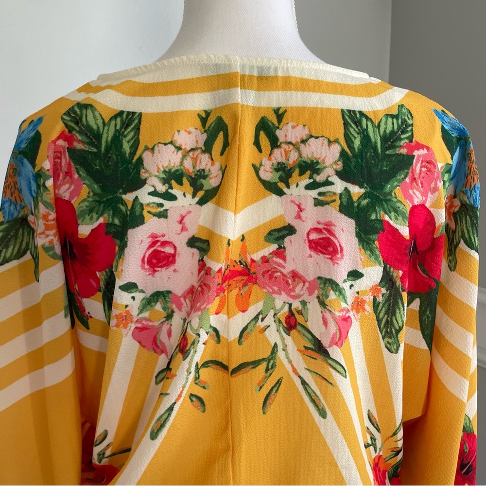 Flying Tomato Small Floral V-Neck Yellow Top Boho Tropical Faux Wrap Kimono - Picture 8 of 10